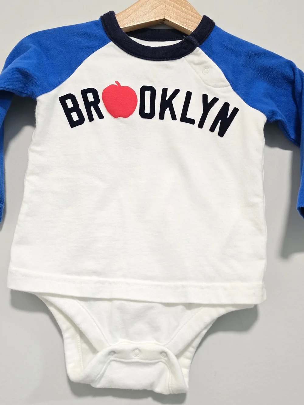 Brooklyn Raglan Baby One-Piece in White and Blue